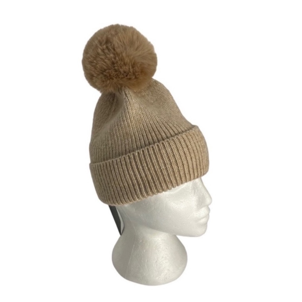 Norla NWT beige tan alpaca wool blend toque beanie with fluffy pompon winter hat